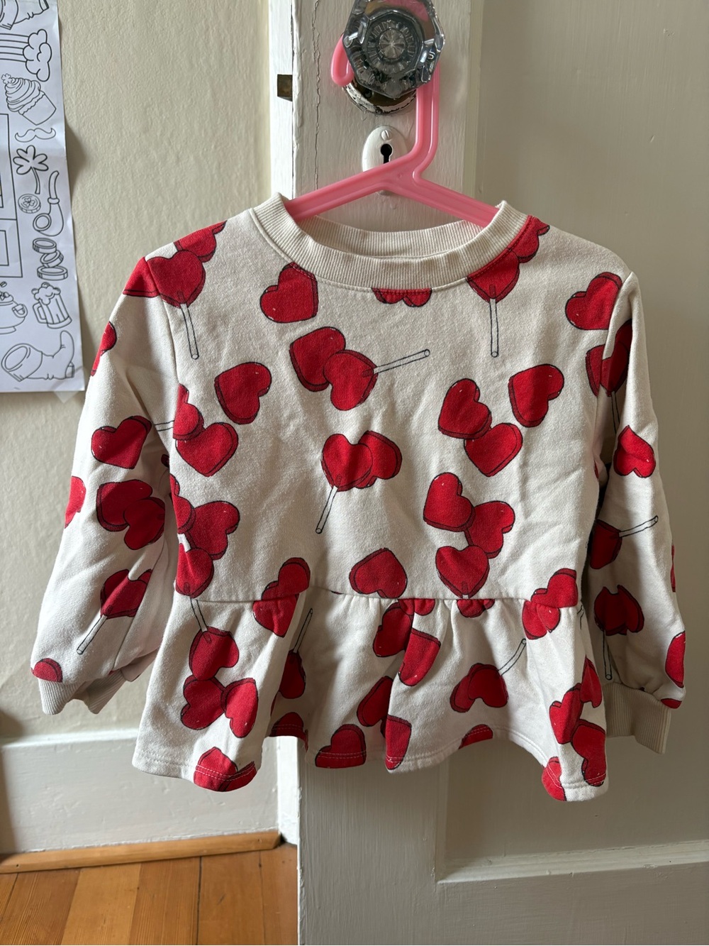 H&M Cream Peplum Sweatshirt with Red Heart Lollipop Print